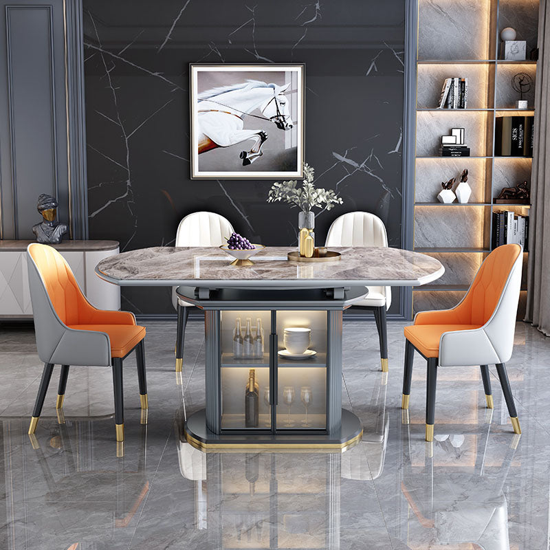 Glam Home Extendable Dining Table Sintered Stone Pedestal Table with Drawers