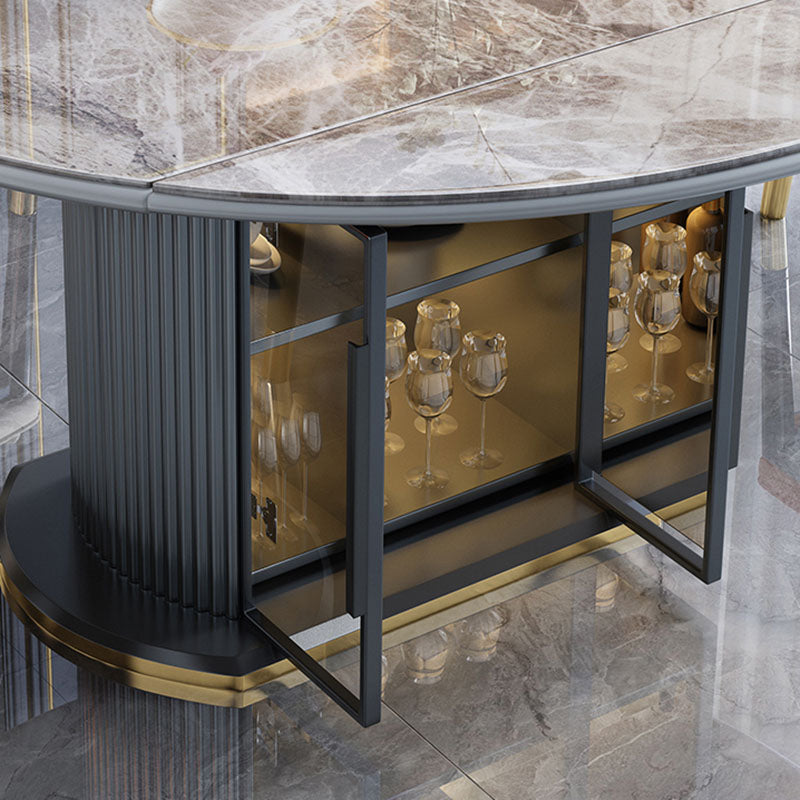 Glam Home Extendable Dining Table Sintered Stone Pedestal Table with Drawers