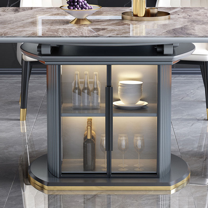 Glam Home Extendable Dining Table Sintered Stone Pedestal Table with Drawers