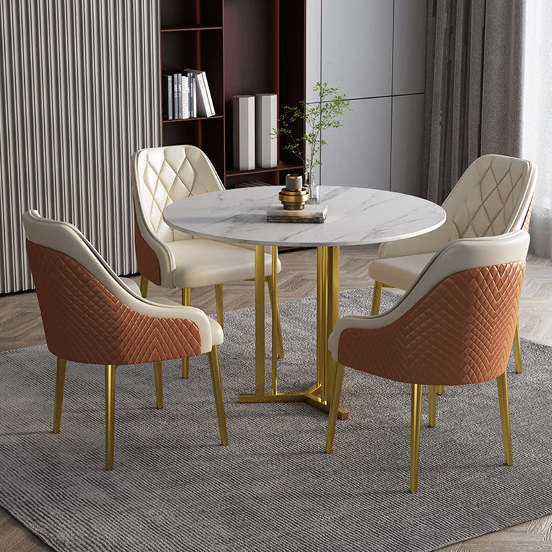 Stone Top Dining Table Contemporary Dining Table with Gold Pedestal Base