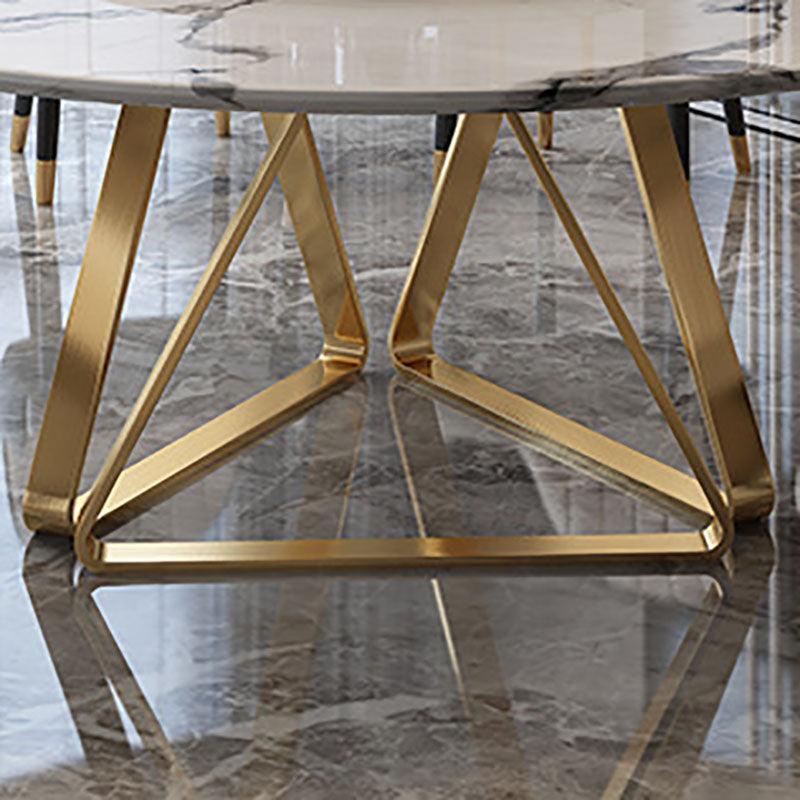 Stone Top Dining Table Traditional Luxury Table with Gold Pedestal Base