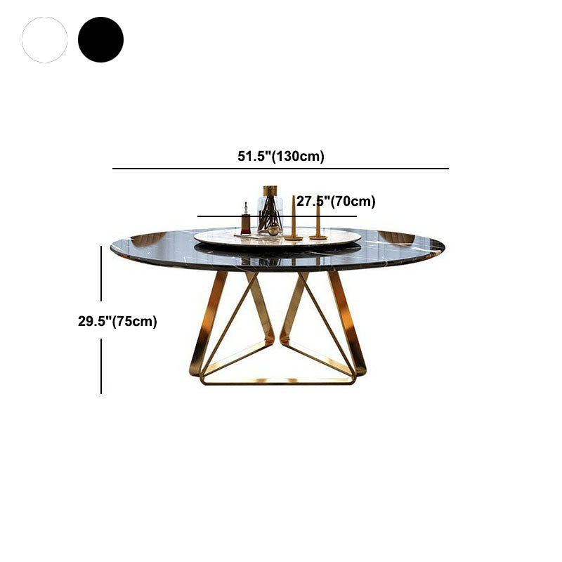 Stone Top Dining Table Traditional Luxury Table with Gold Pedestal Base