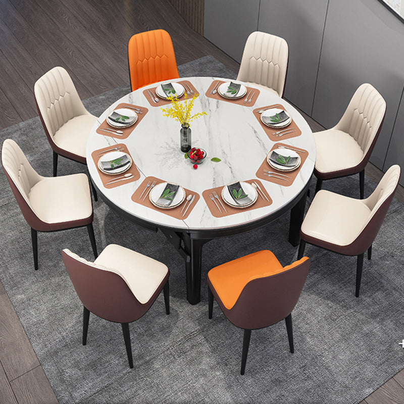 Modern Round Pedestal Dining Table Matte Finish Solid Wood Extendable Dining Table
