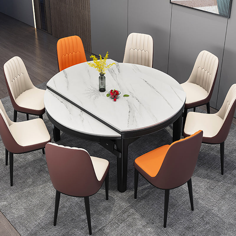 Modern Round Pedestal Dining Table Matte Finish Solid Wood Extendable Dining Table