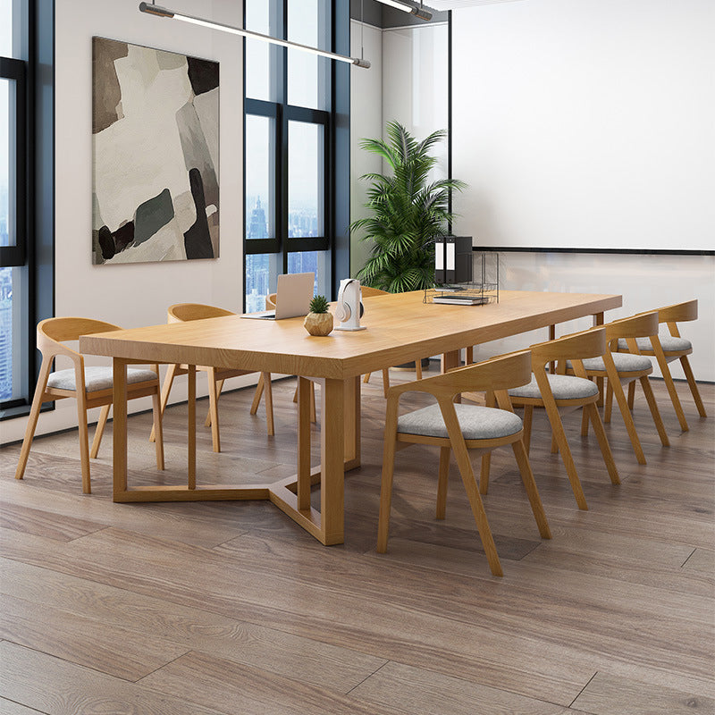 Rectangle Modern Solid Wood Standard Height Table Double Pedestal Dining Table