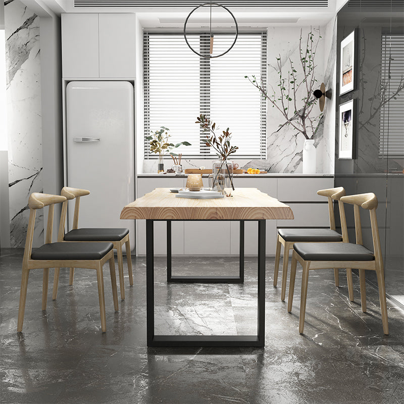 Industrial Pine Wood Dining Table Rectangle Table with Black Double Pedestal