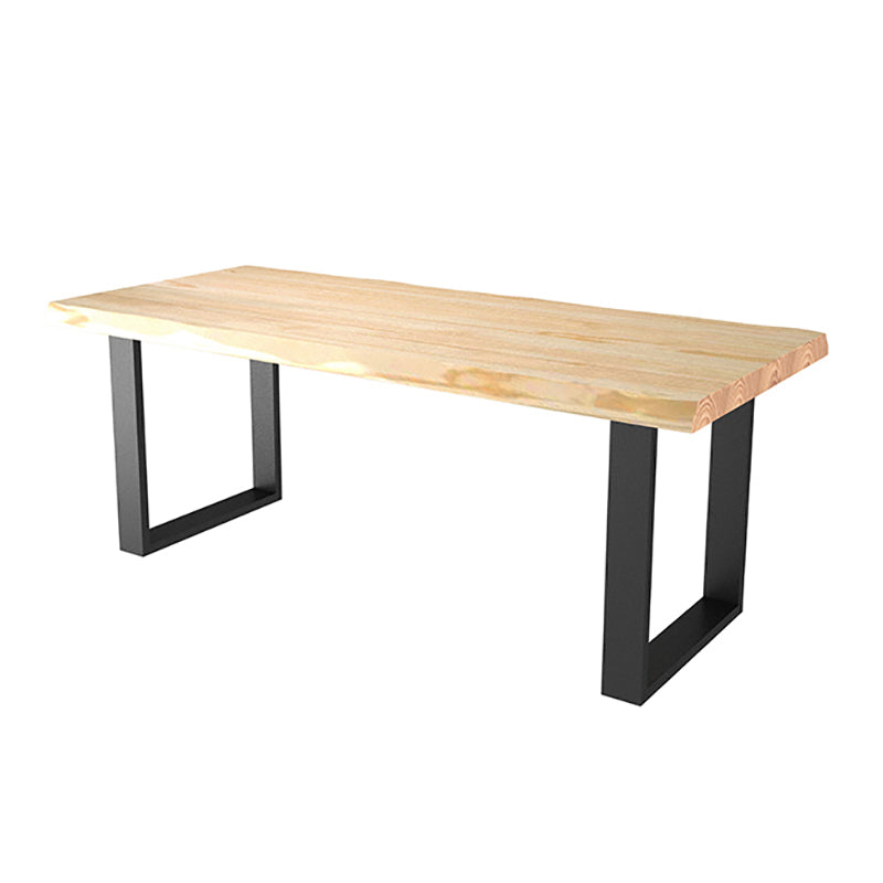 Industrial Pine Wood Dining Table Rectangle Table with Black Double Pedestal