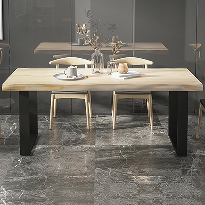 Industrial Pine Wood Dining Table Rectangle Table with Black Double Pedestal