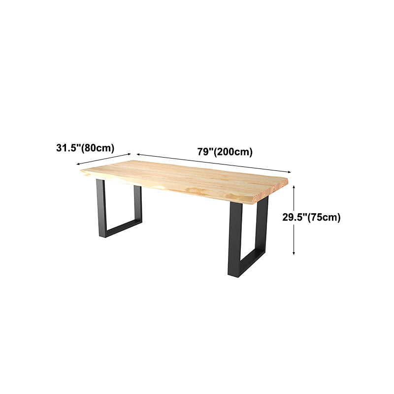 Industrial Pine Wood Dining Table Rectangle Table with Black Double Pedestal