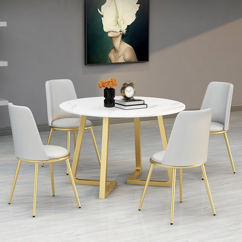 Stone Top Dining Table Contemporary Table with Sled Base in Gold