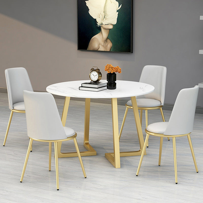 Stone Top Dining Table Contemporary Table with Sled Base in Gold