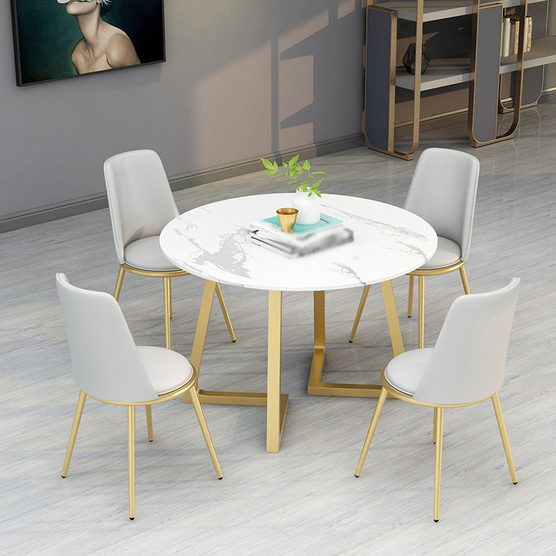 Stone Top Dining Table Contemporary Table with Sled Base in Gold