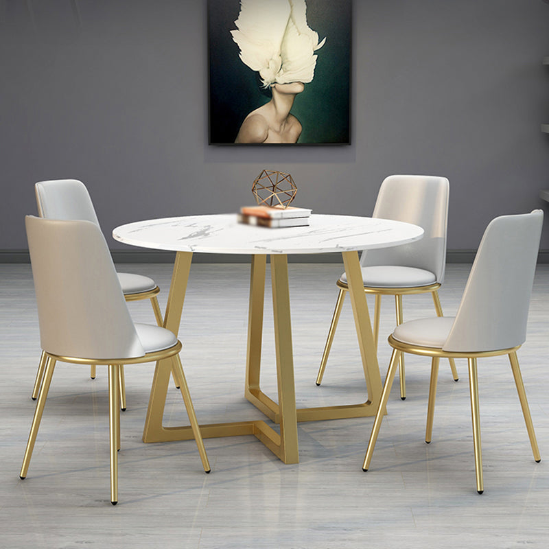 Stone Top Dining Table Contemporary Table with Sled Base in Gold