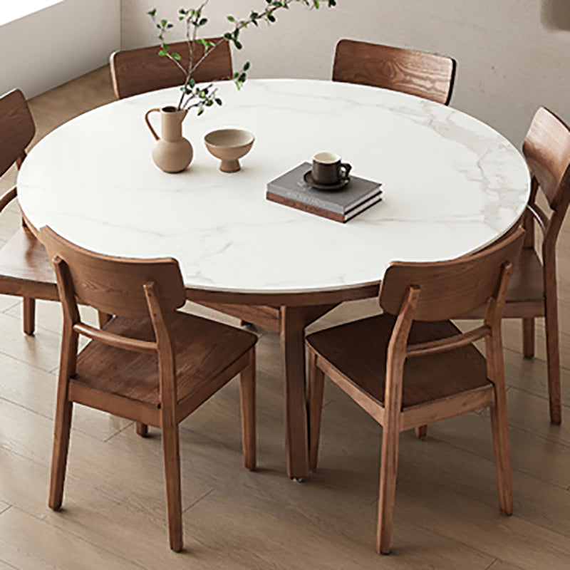 Modern Dining Round Table Dining Sintered Stone Table for Restaurant with Wood Legs
