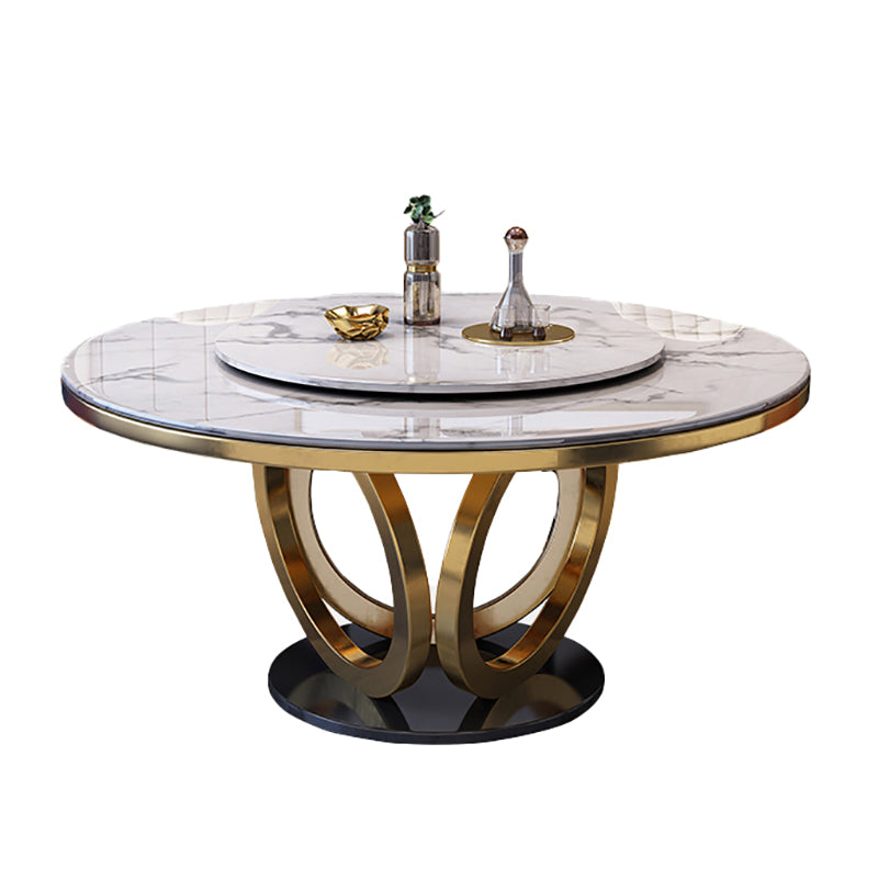Nordic Glam Dining Round Table Dining Sintered Stone Table for Restaurant with Metal Legs