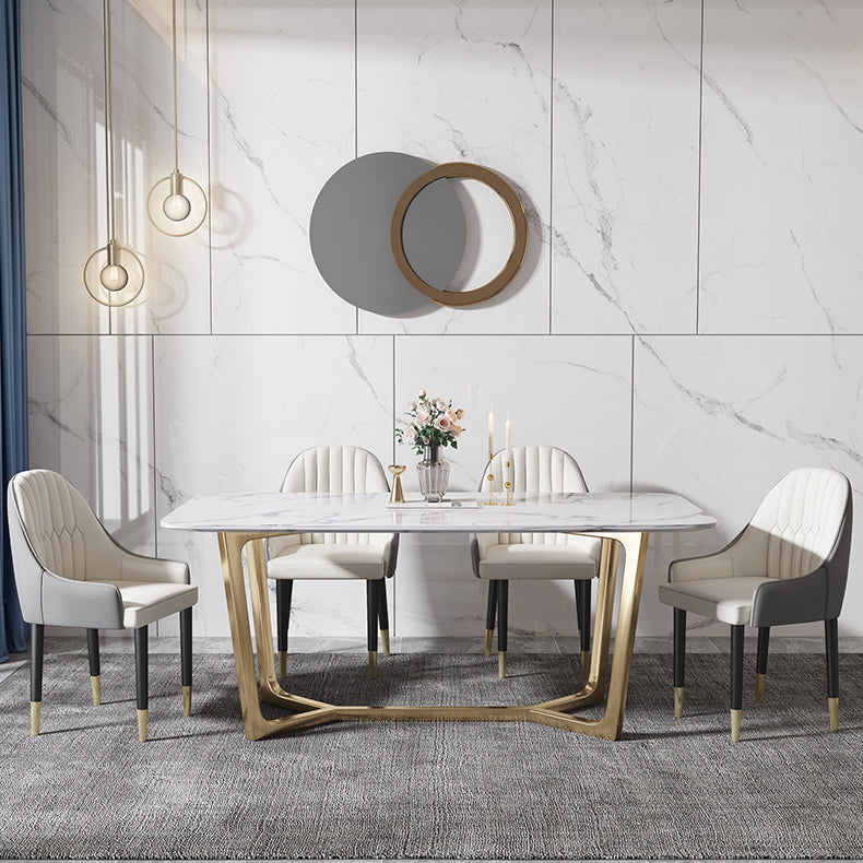 Luxury Marble Top Dining Table Rectangle Indoor Table with Trestle Base