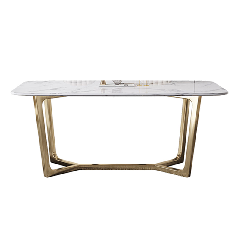 Luxury Marble Top Dining Table Rectangle Indoor Table with Trestle Base