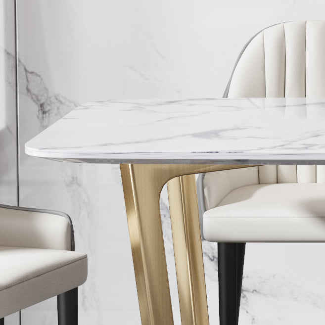 Luxury Marble Top Dining Table Rectangle Indoor Table with Trestle Base
