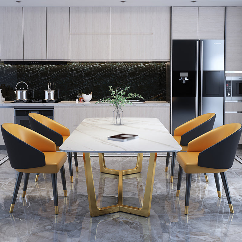 Luxury Sintered Stone Top Table Rectangle Table with Gold Trestle Base