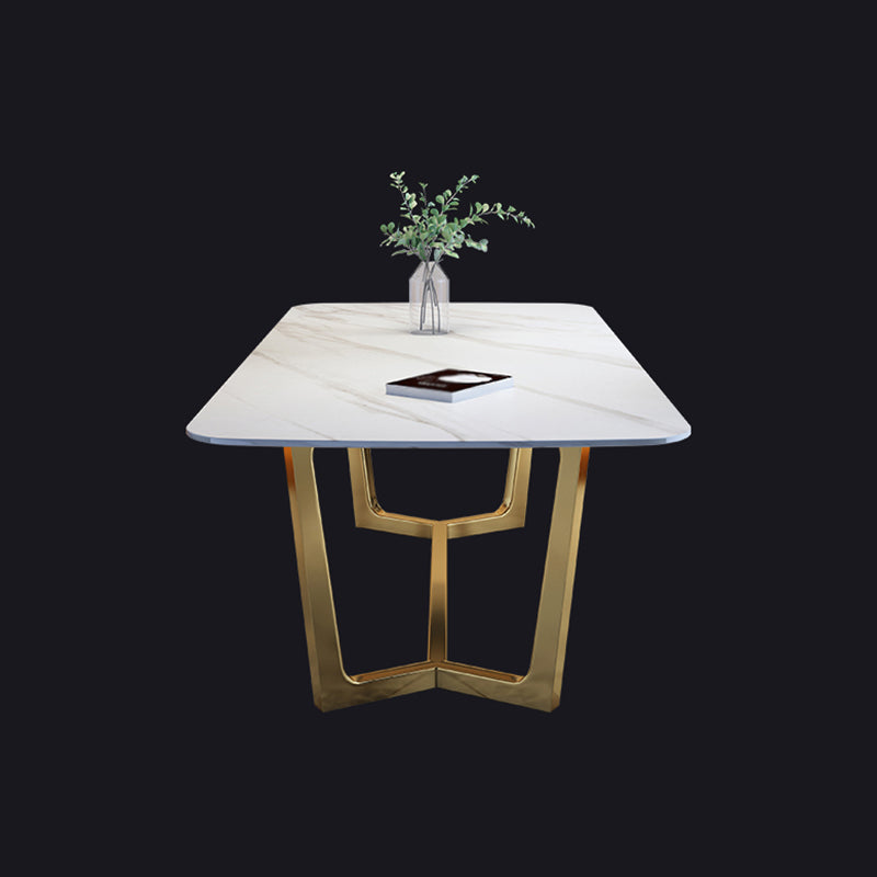 Luxury Sintered Stone Top Table Rectangle Table with Gold Trestle Base