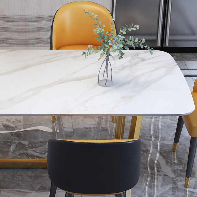 Luxury Sintered Stone Top Table Rectangle Table with Gold Trestle Base
