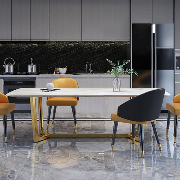 Luxury Sintered Stone Top Table Rectangle Table with Gold Trestle Base
