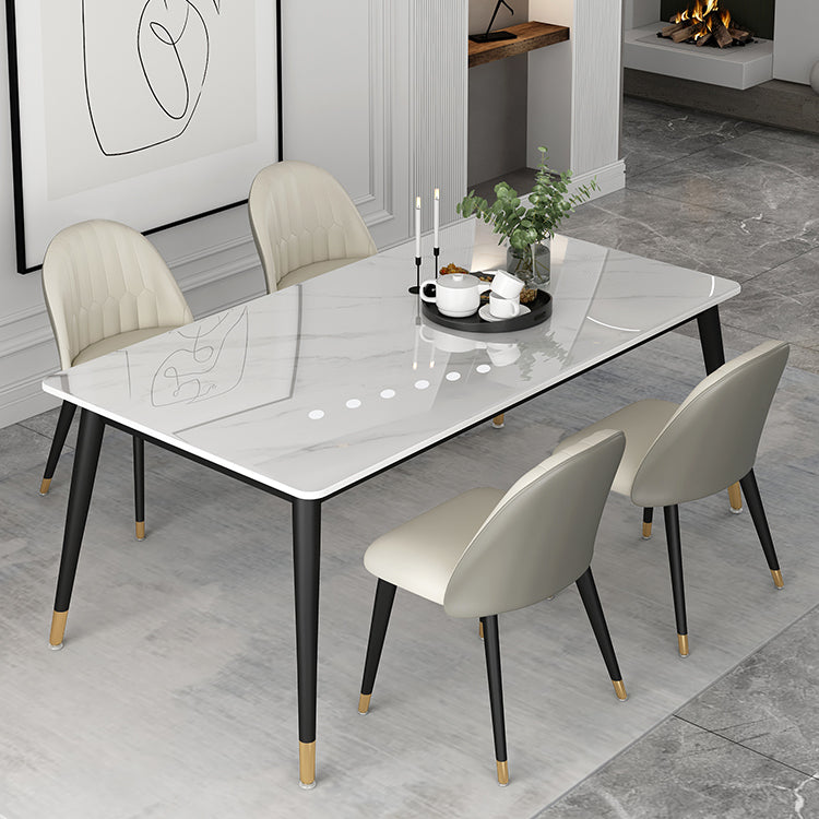 Mesa blanca industrial para restaurante Mesa de comedor rectangular con 4 patas de metal