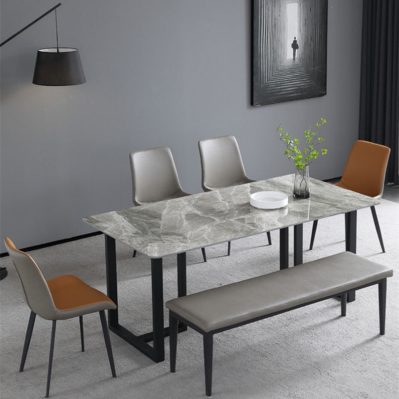 Industrial Grey Table for Restaurant Rectangle Dining Table with Double Pedestal