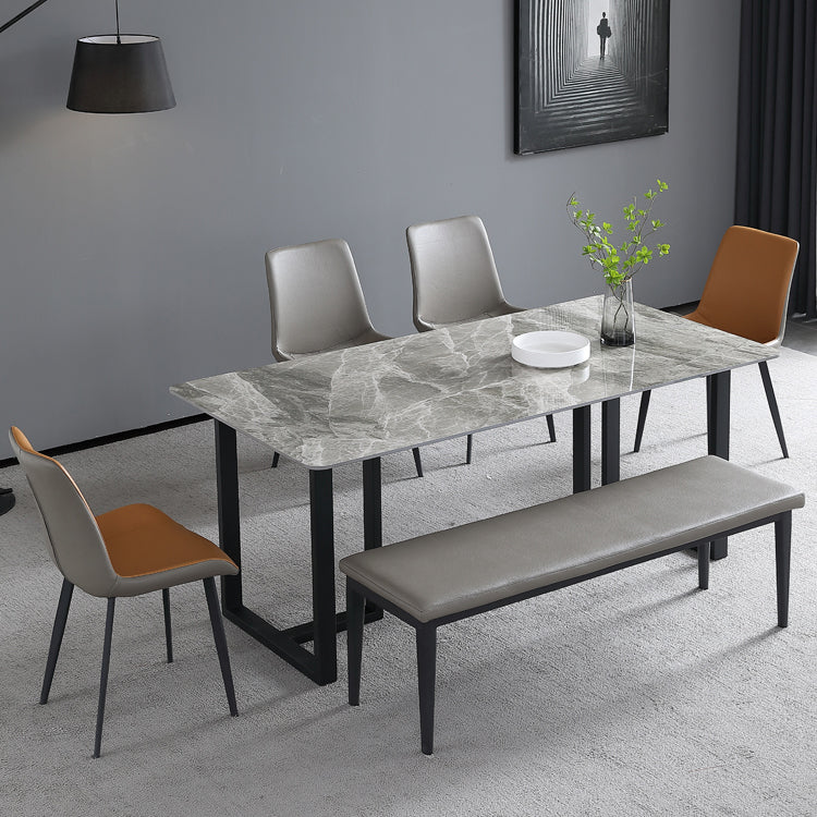 Industrial Grey Table for Restaurant Rectangle Dining Table with Double Pedestal