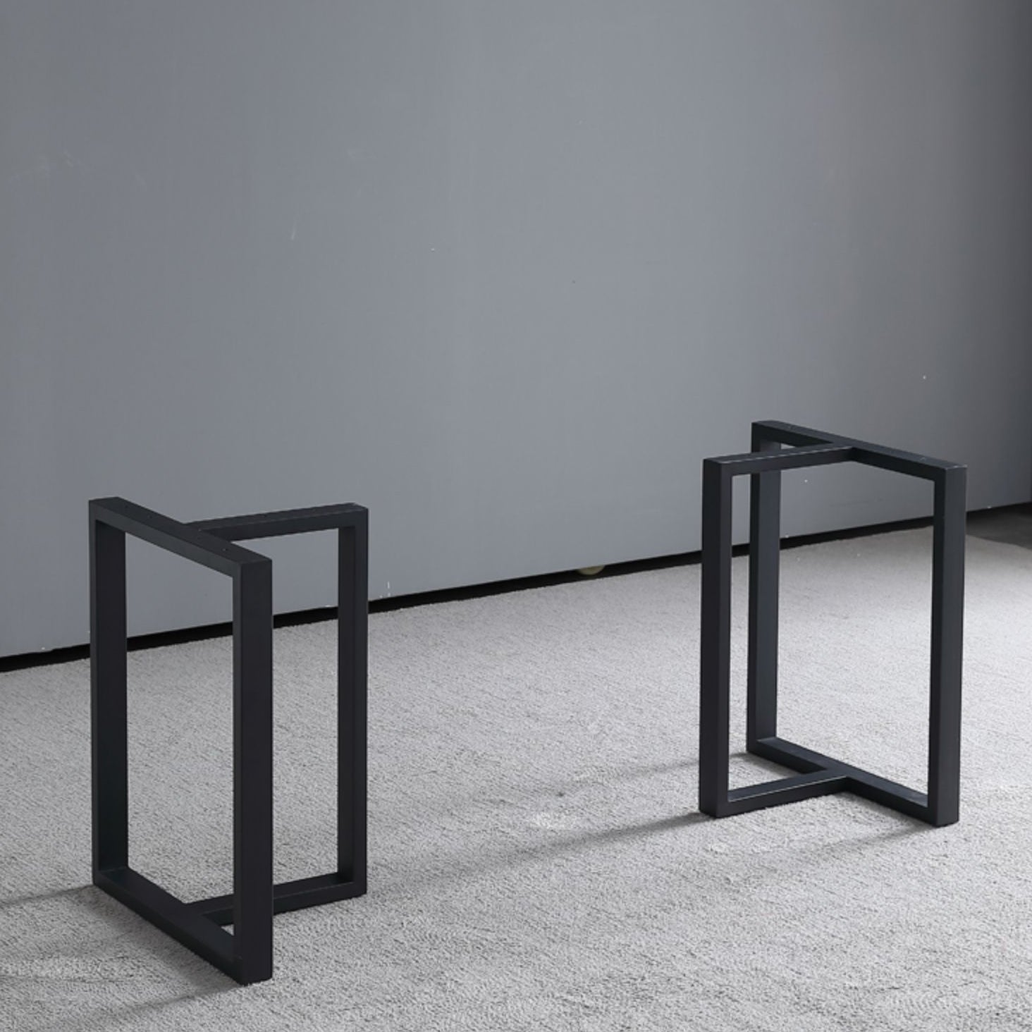 Industrial Grey Table for Restaurant Rectangle Dining Table with Double Pedestal