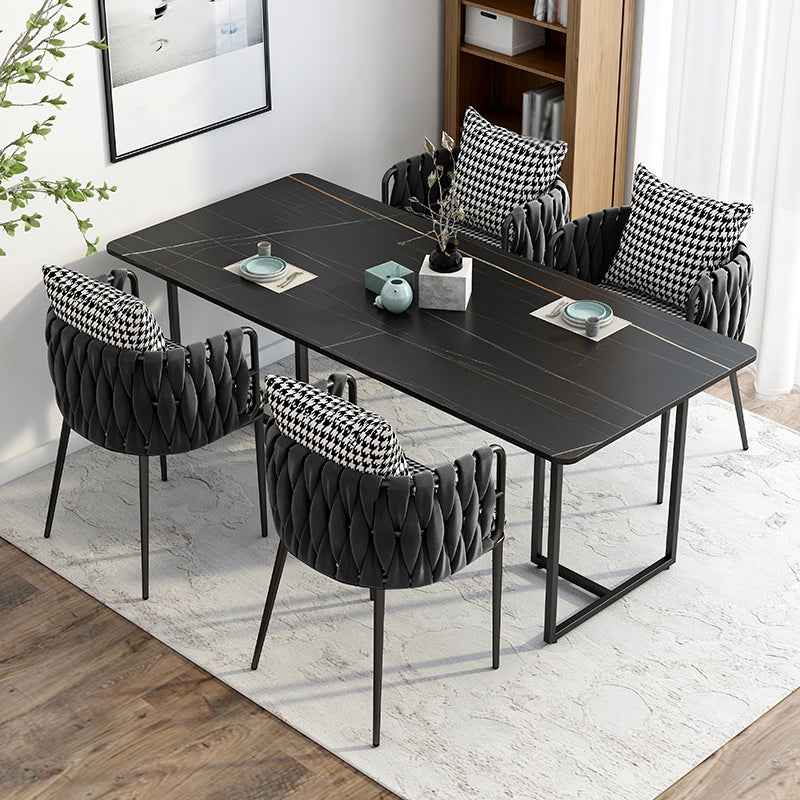 Industrial Black Table for Restaurant Rectangle Dining Table with Double Pedestal