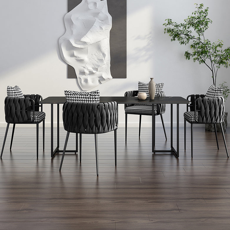 Industrial Black Table for Restaurant Rectangle Dining Table with Double Pedestal