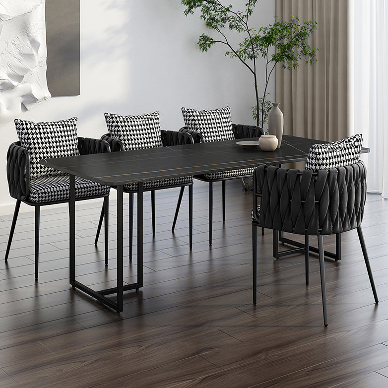 Industrial Black Table for Restaurant Rectangle Dining Table with Double Pedestal