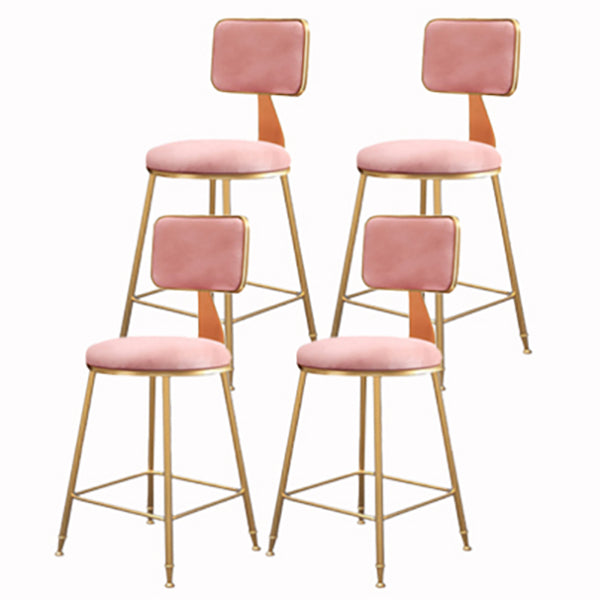 Glam Armless Backrest Counter Stool Iron Cashier Bar Stool with Flannel Cushion and Pedal