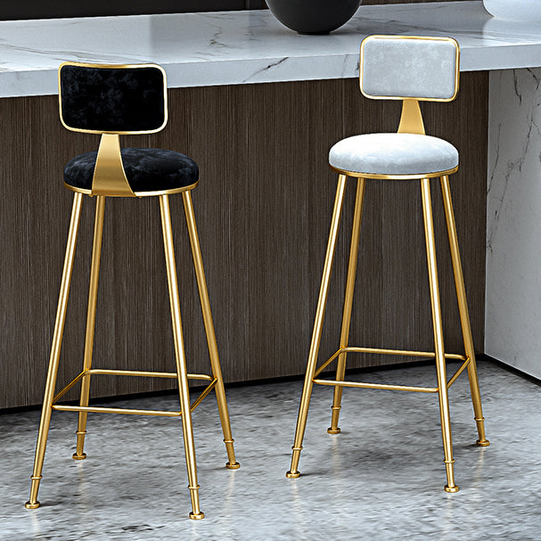 Glam Armless Backrest Counter Stool Iron Cashier Bar Stool with Flannel Cushion and Pedal