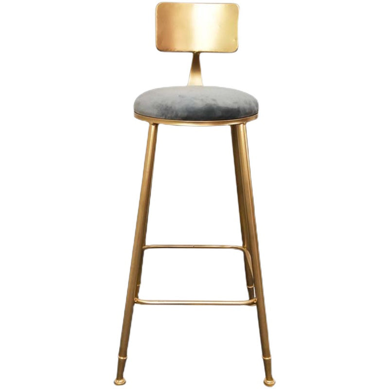 Glam Armless Backrest Counter Stool Iron Cashier Bar Stool with Flannel Cushion and Pedal