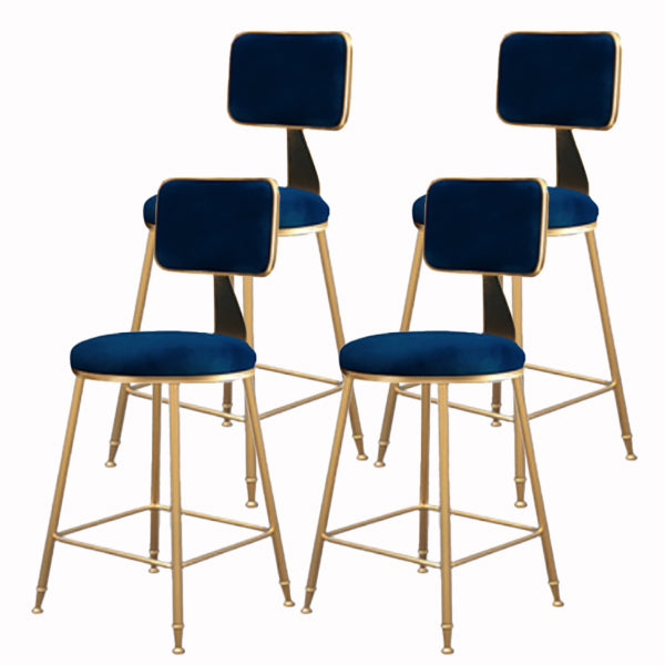 Glam Armless Backrest Counter Stool Iron Cashier Bar Stool with Flannel Cushion and Pedal