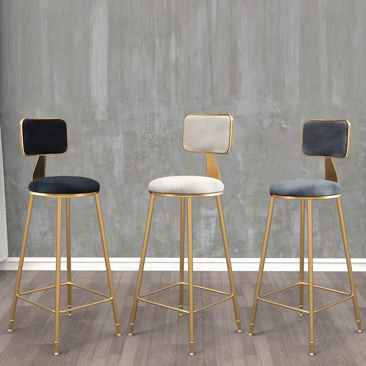 Glam Armless Backrest Counter Stool Iron Cashier Bar Stool with Flannel Cushion and Pedal