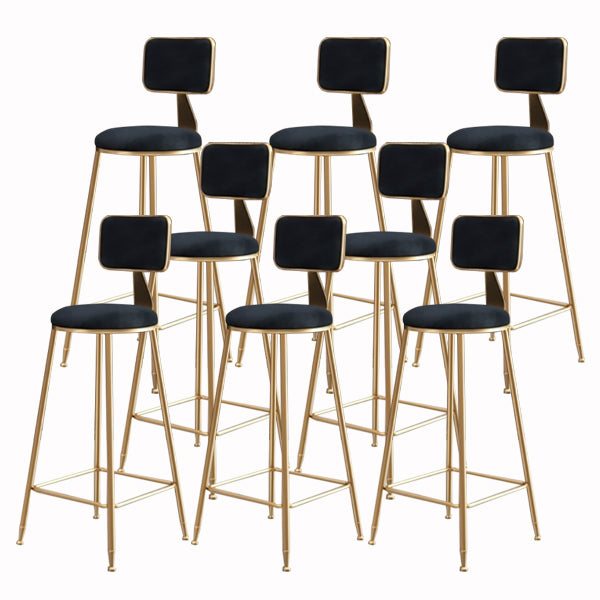 Glam Armless Backrest Counter Stool Iron Cashier Bar Stool with Flannel Cushion and Pedal