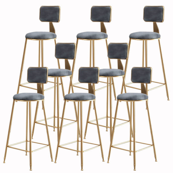 Glam Armless Backrest Counter Stool Iron Cashier Bar Stool with Flannel Cushion and Pedal