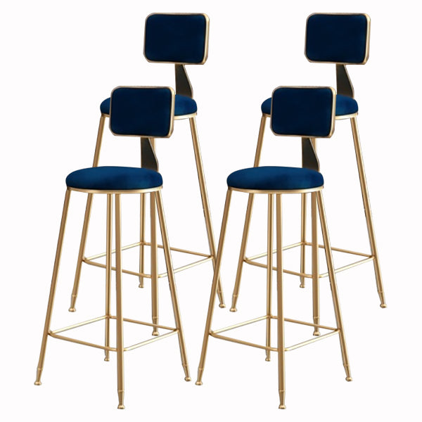 Glam Armless Backrest Counter Stool Iron Cashier Bar Stool with Flannel Cushion and Pedal