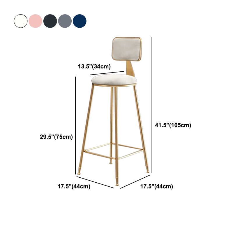 Glam Armless Backrest Counter Stool Iron Cashier Bar Stool with Flannel Cushion and Pedal