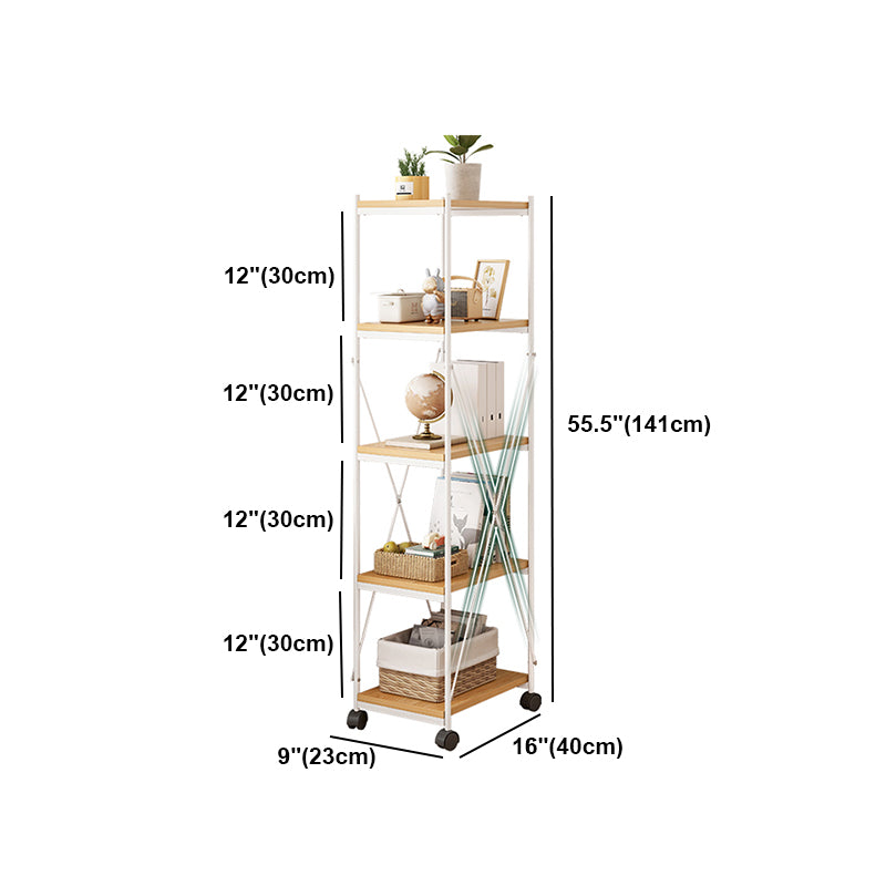 Scandinavian Style Etagere Bookcase Metal Open Back Bookshelf with Wheels