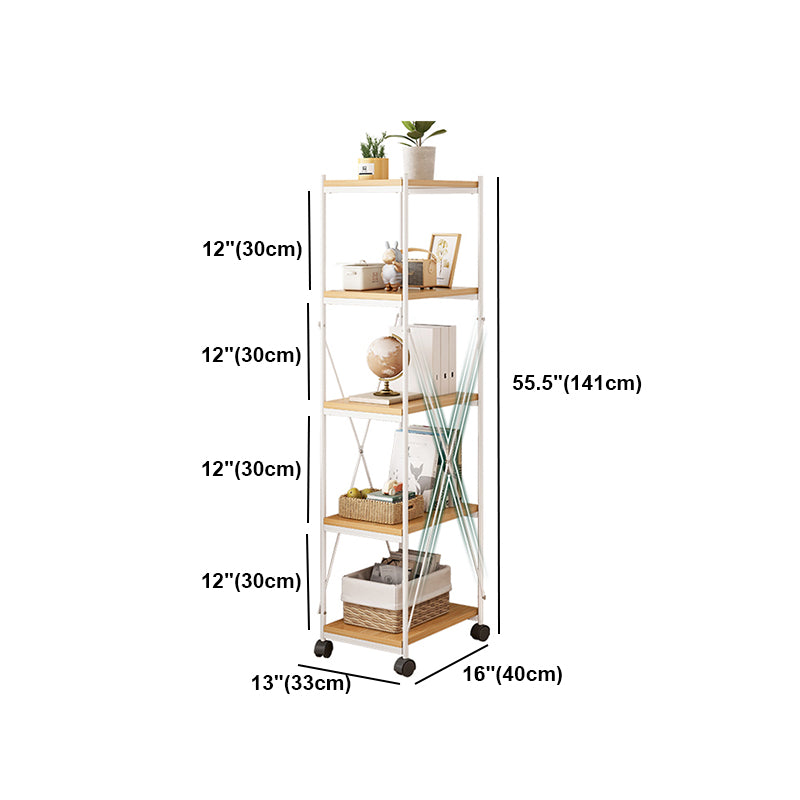 Scandinavian Style Etagere Bookcase Metal Open Back Bookshelf with Wheels