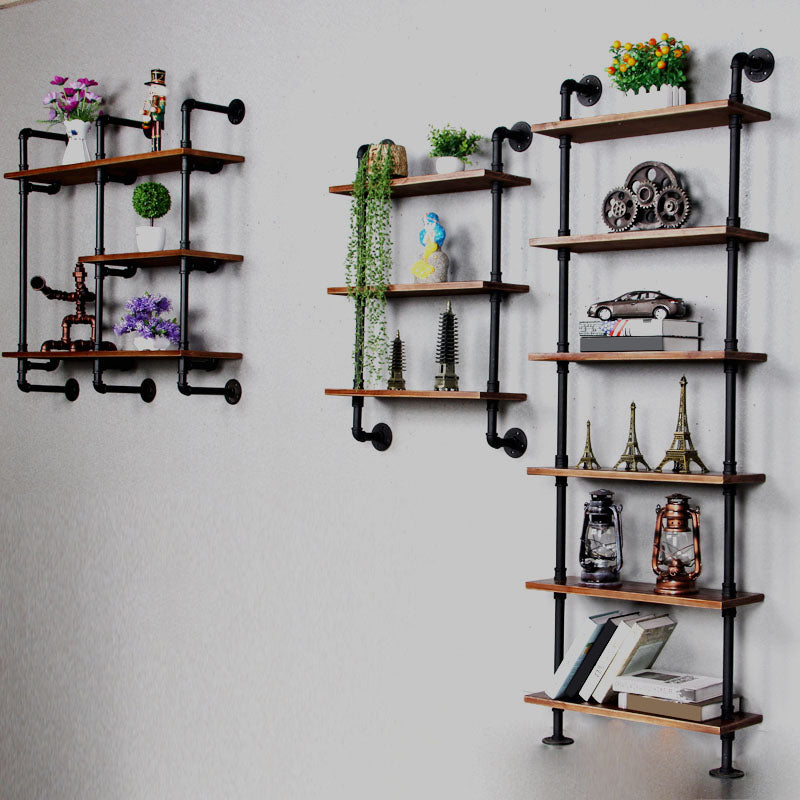 Metal Floating Bookcase Industrial Style Closed Back Shelf for Home Office