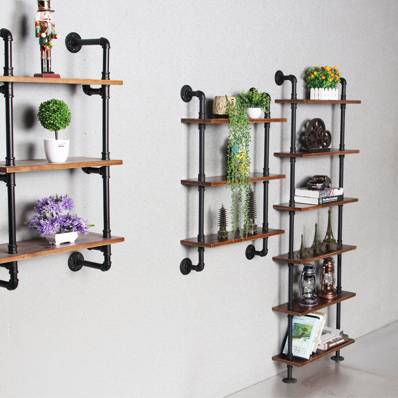 Metal Floating Bookcase Industrial Style Closed Back Shelf for Home Office