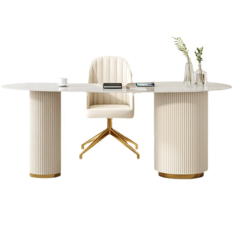 Modern & Contemporary White Desk Sintered Stone Bedroom with 3-Drawer Writing Desk