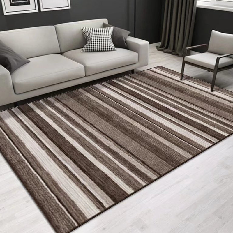 Beige Striped Carpet Polyester Simple Area Carpet Washable Carpet for Drawing Room