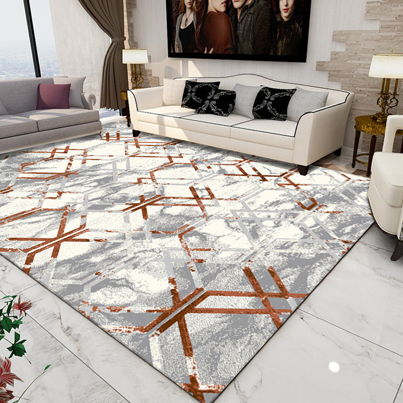 Brown Abstract Pattern Rug Polyester Washable Area Rug Washable Rug for Living Room