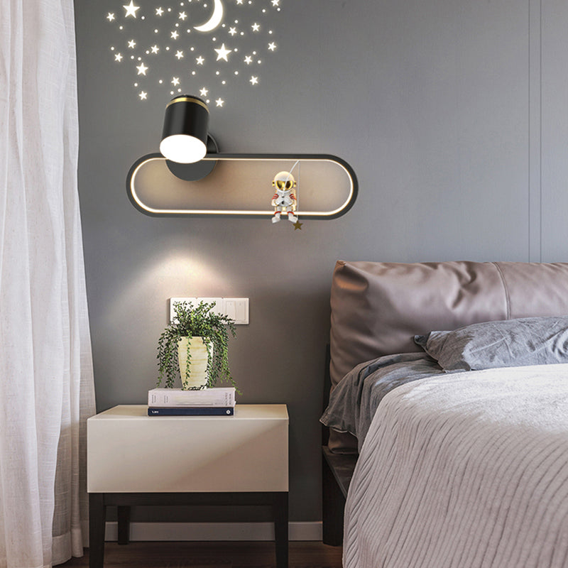 Metal Oval Shape Wall Light Astronaut 2 Lights LED Wall Sconce for Kid's Room